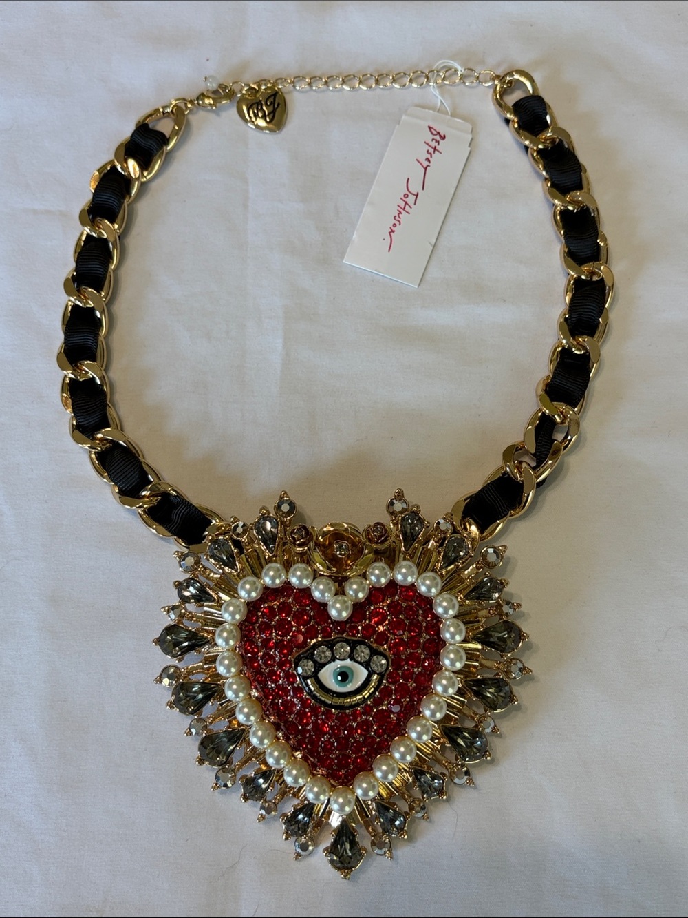 Betsey Johnson Rockin Riches XL Sacred Heart Evil Eye Statement Necklace NWT